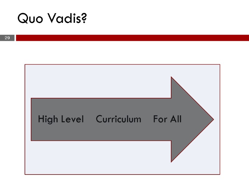 29 Quo Vadis? High Level    Curriculum    For All